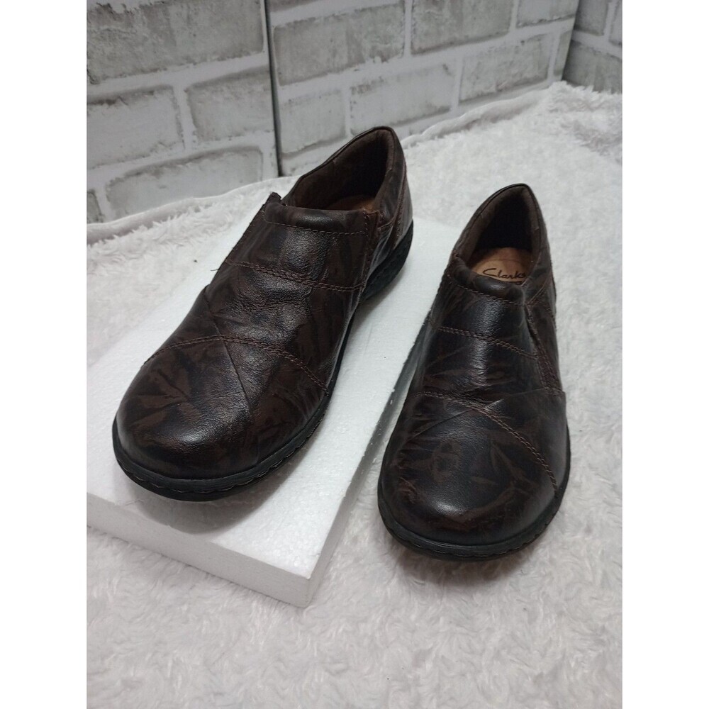 Clarks Collection Soft Cushion Brown Leather Zip Wedge Flats Shoes sz. 9 M - Picture 7 of 10